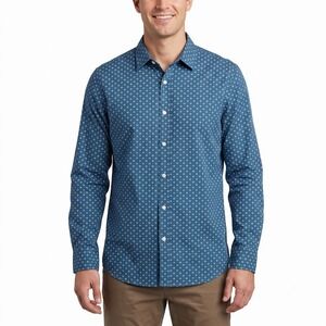 Bixby Nomad Mens Large Tall Blue Geometric Print Long Sleeve Button Up Shirt